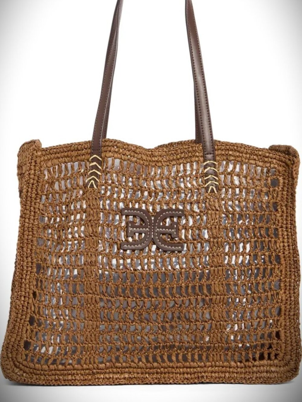 SAM EDELMAN Lizzie Raffia Tote in Dark Brown Color